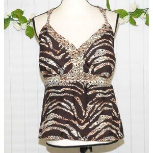 Faded Glory Brown Multi Animal Print Swimsuit Tankini Halter Style Plus Size 3X
